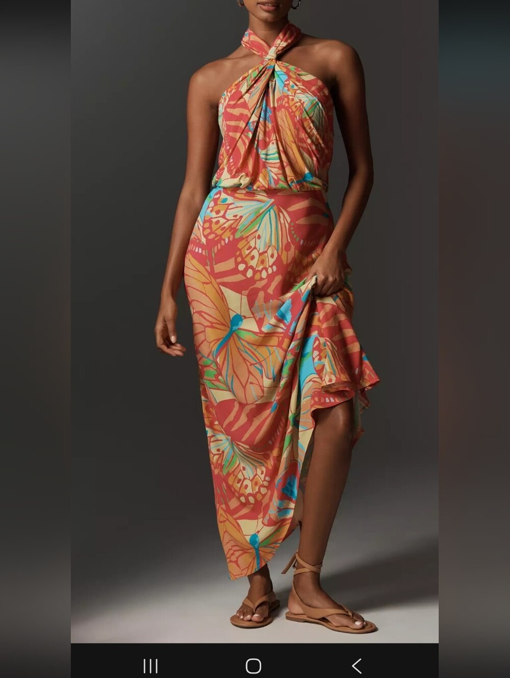 Halter Tie Tropical Sarong Dress - Coral Multi